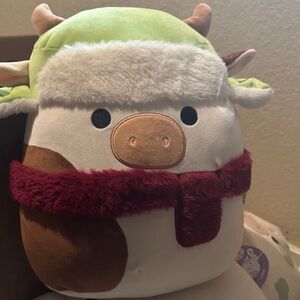Plush Holiday Cow Soft Toy - Green Hat, Brown Body